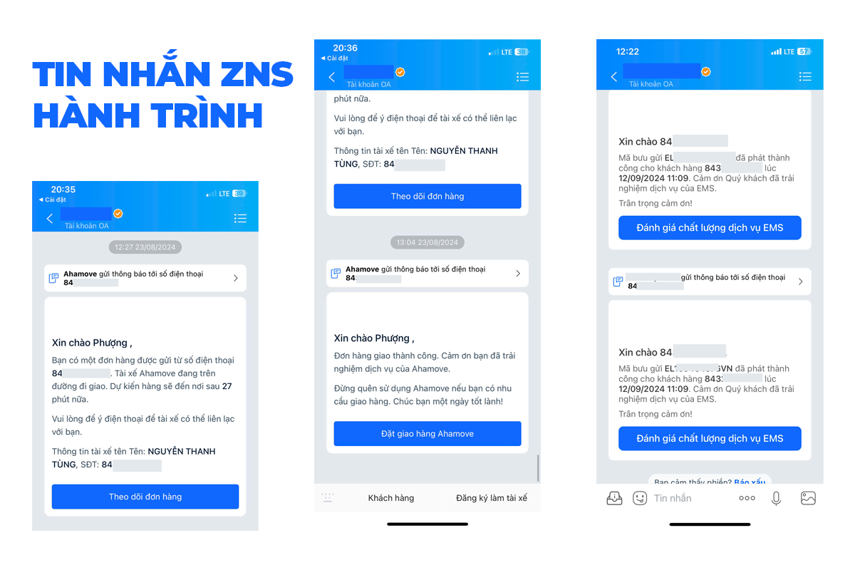 Mẫu tin nhắn ZNS hành trình