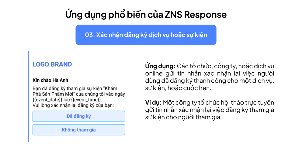 ZNS Response Xác nhận đăng ký dịch vụ hoặc sự kiện
